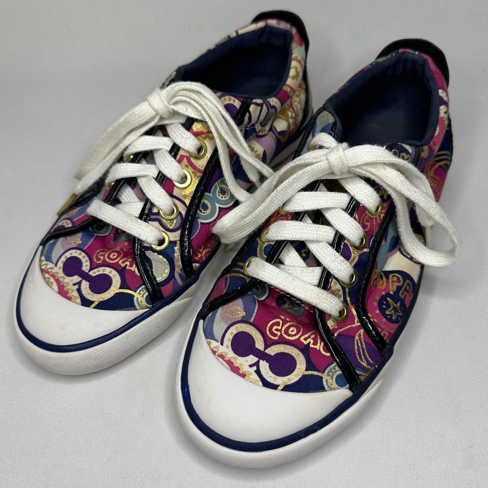 Coach Barrett Poppy Blue Multi Lace-Up Low Top Sneaker Women's Size 6.5